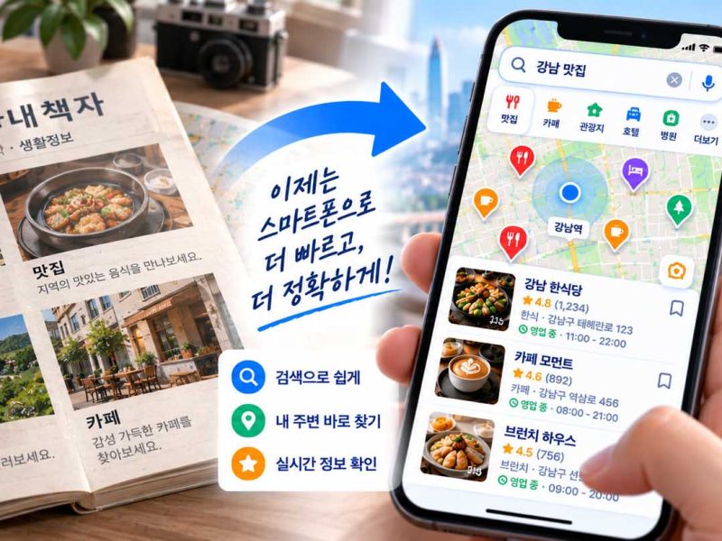 지역검색의 디지털화 플레이스와 온라인 지역정보 탐색의 변화를 보여주는 화면