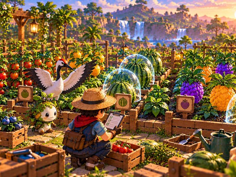 Player preparing a garden for mutation events with mature crops and pets ready
